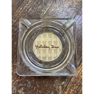 Vintage Holiday Inn Hotel Clear Glass 4" Square Ashtray Cigar Motel